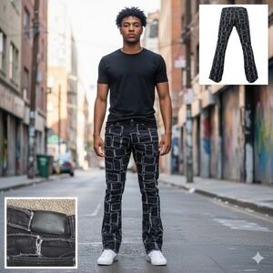 Valabasas Men‎ Distressed Patchwork Flared Jeans Size 32 Black Designed Memphis
